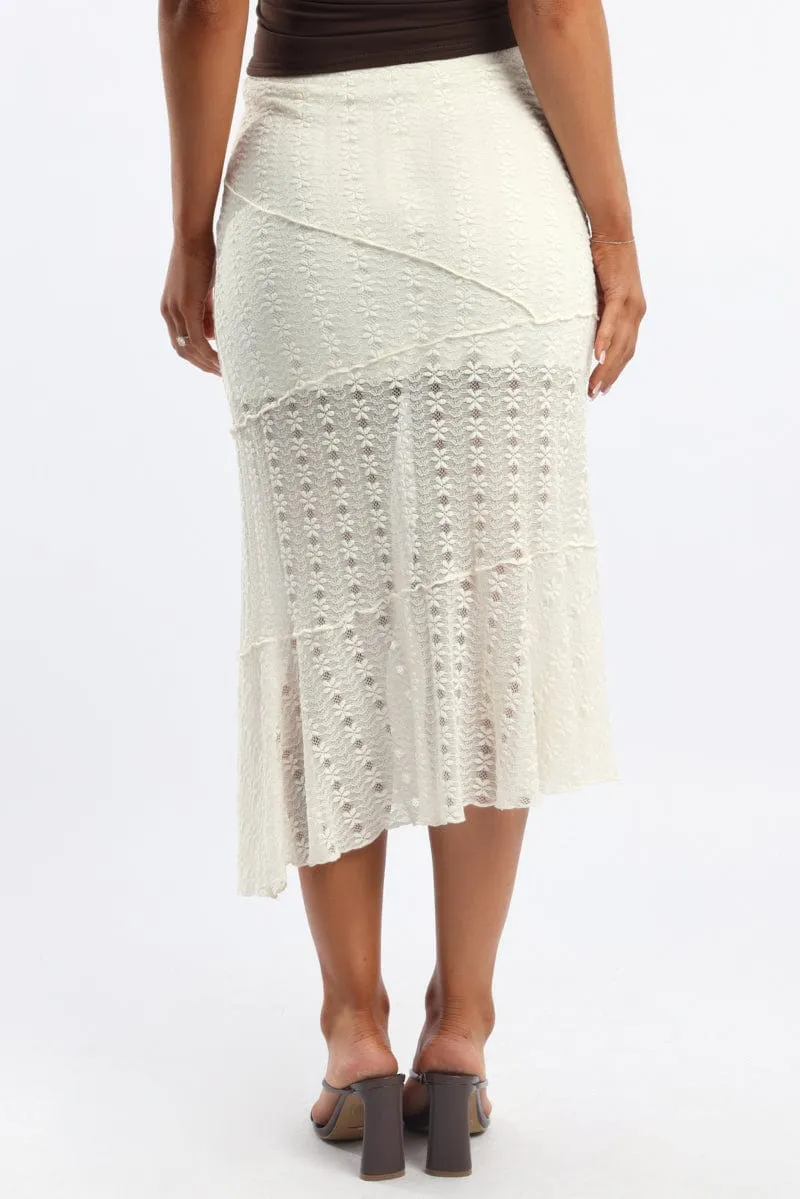 perforated design White Lace Midi Skirt