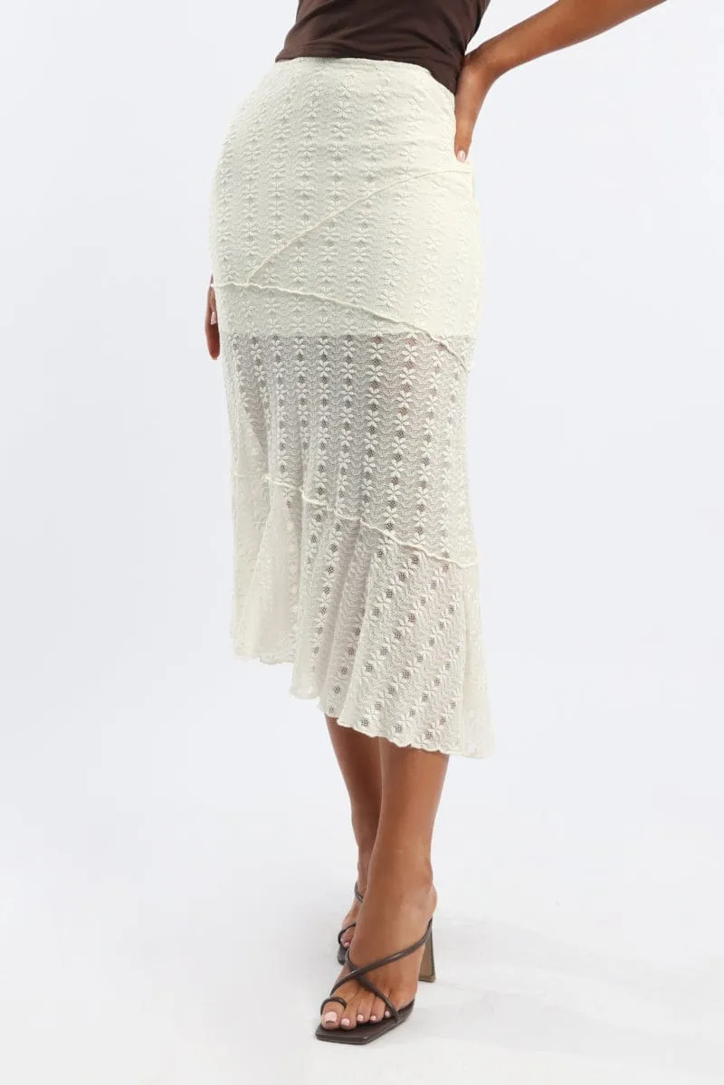 White Lace Midi Skirt Trendy Mood