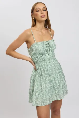 Statement Wear Comfortable Jacket Green Ditsy Fit And Flare Dress Cut Out