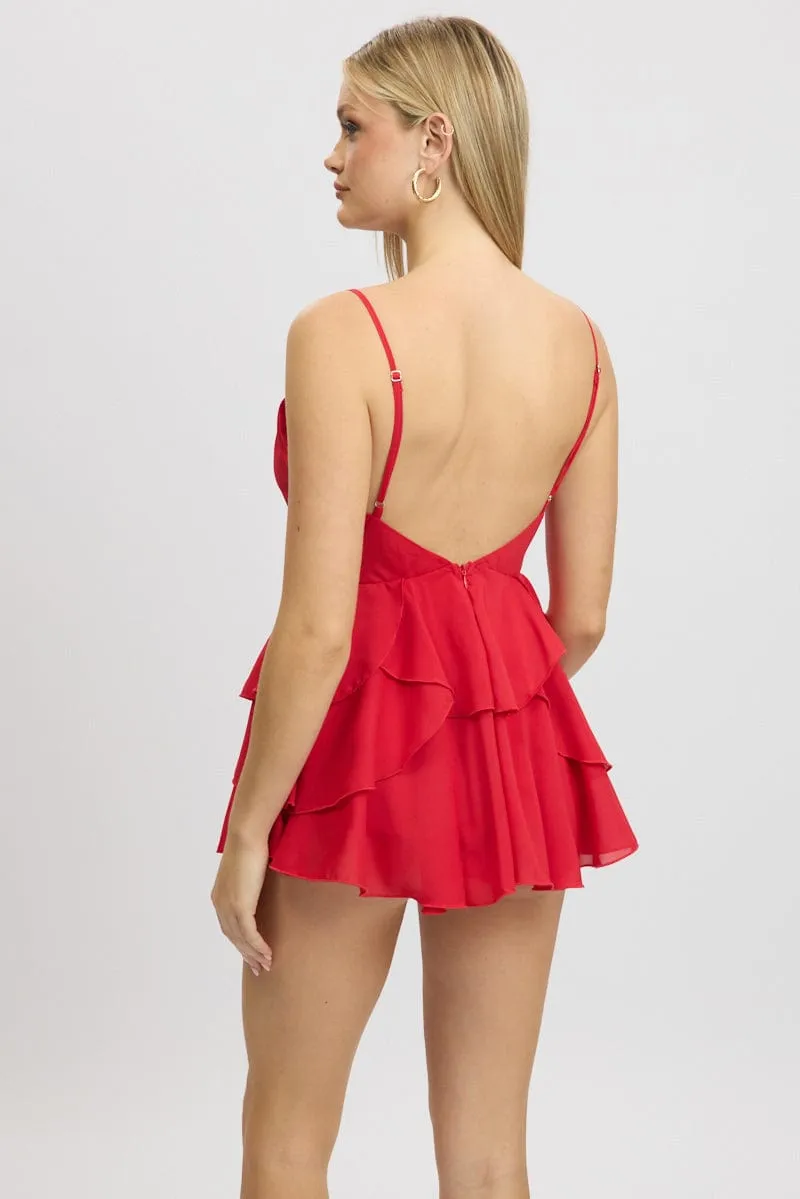 Red Ruffle Playsuit Dress Singlet UltraSoftFinish
