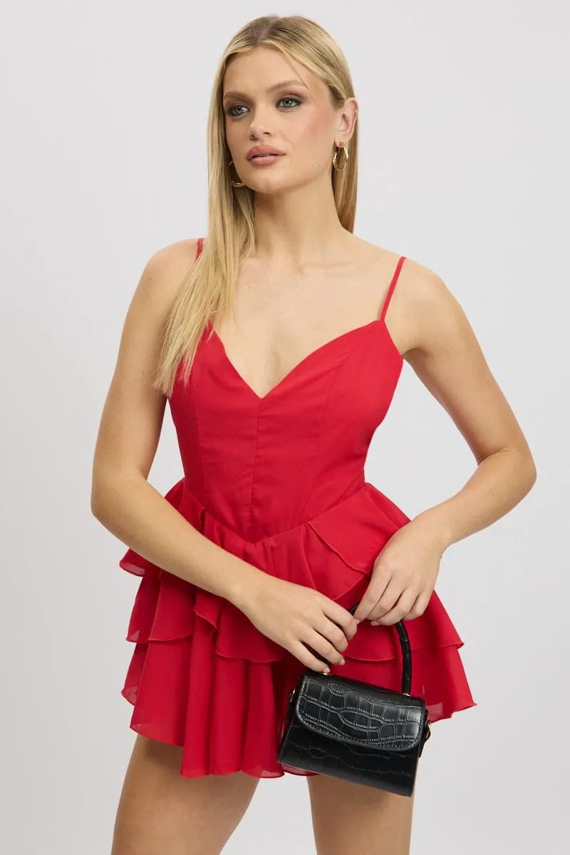 Red Ruffle Playsuit Dress Singlet SweatAbsorbingTexture
