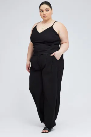 Relaxed Fit Design Moisture Management Black Wide Leg Pants High Rise