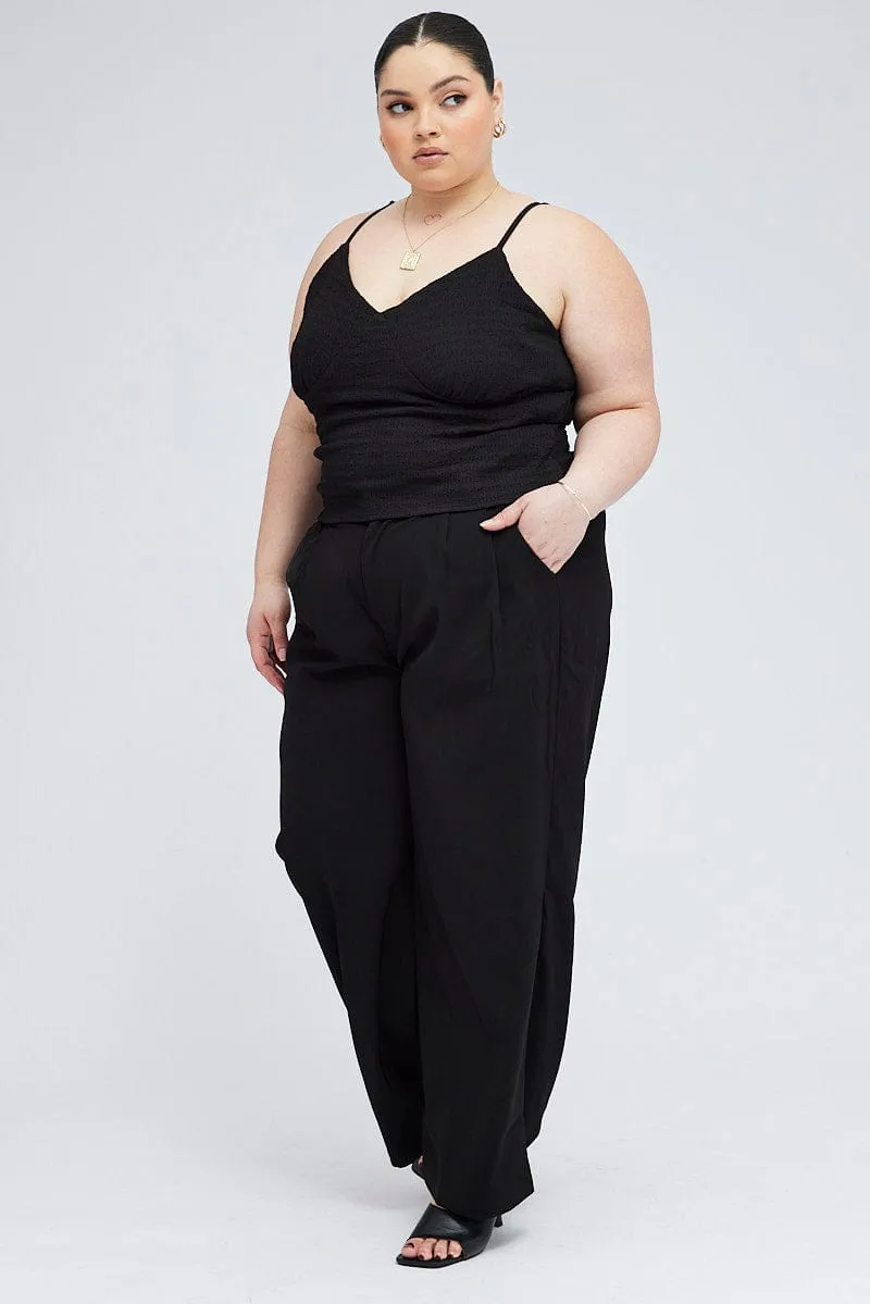 Relaxed Fit Design Moisture Management Black Wide Leg Pants High Rise
