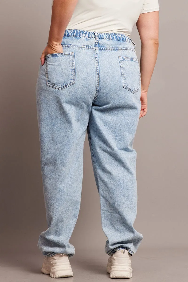 Denim Mom Jeans High Rise Acid Wash Function Ready Soft Eco Friendly