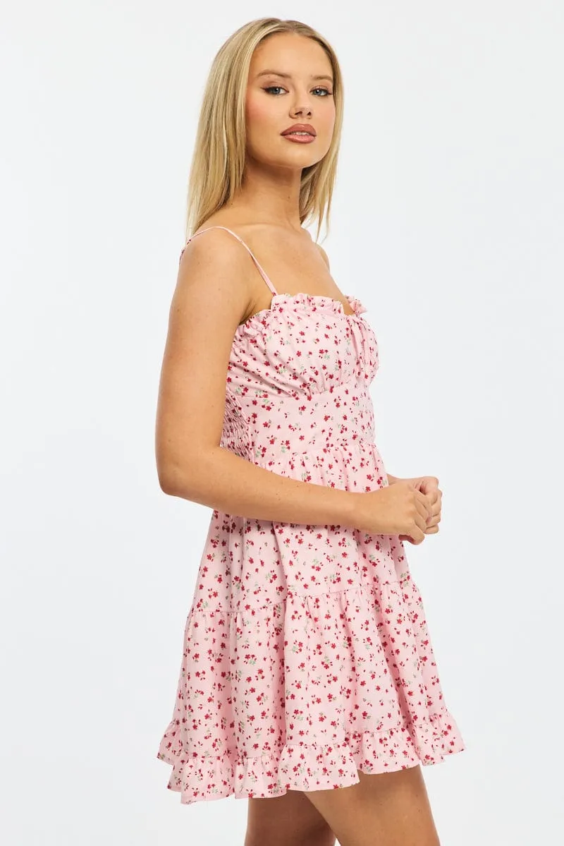 Pink Ditsy Fit And Flare Dress Mini Urban Warm
