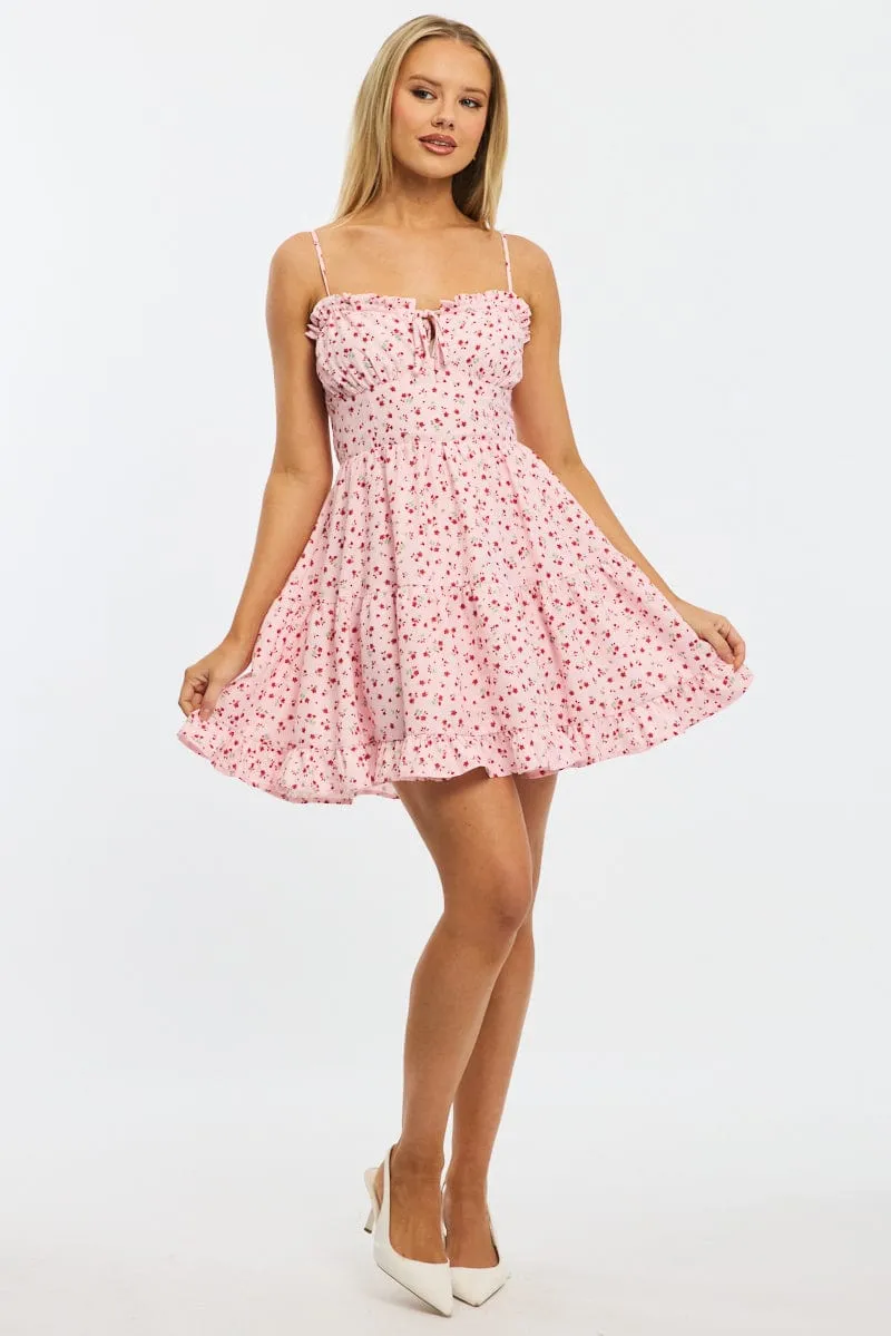 Timeless Wear Layered silhouette Pink Ditsy Fit And Flare Dress Mini