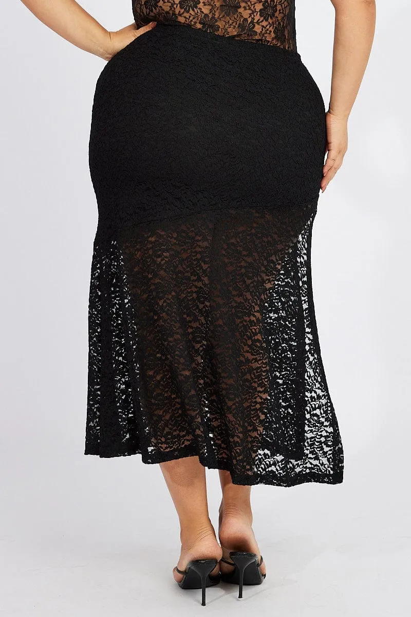 Black Lace Maxi Skirt Everyday Comfort