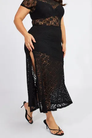 Black Lace Maxi Skirt Edgy Look