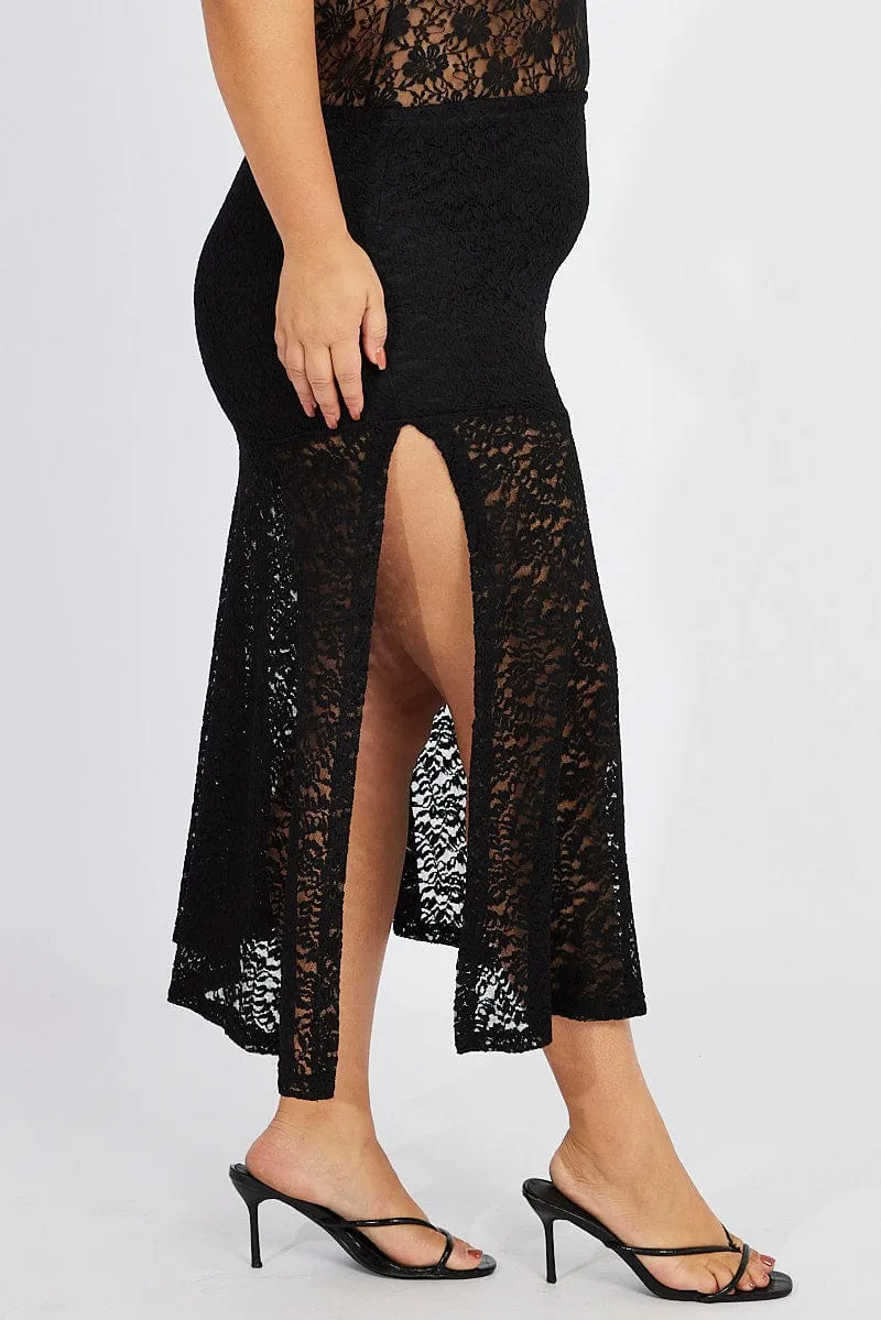 Soft Movement Black Lace Maxi Skirt