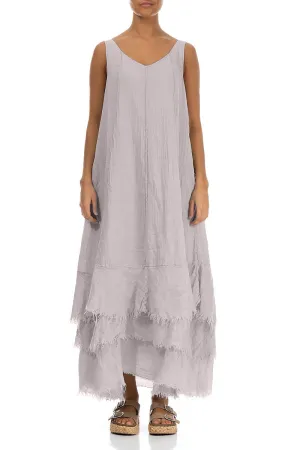 Maxi Greige Gauze Linen Dress DoubleLayeredHem