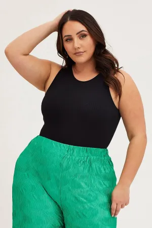 Urban Chic SmoothZipper Black Rib Bodysuit Sleeveless Seamless