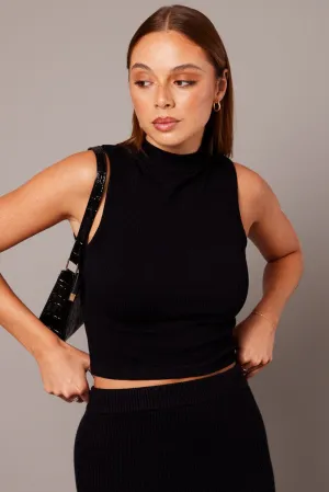 Black Tank Top High Neck Seamless ChafeFree Design