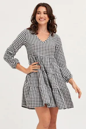 Silver Glow ShrinkResistant Check Skater Dress Long Sleeve Mini