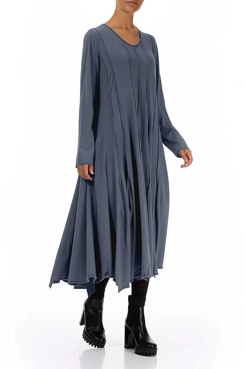 Flared Maxi Slate Blue Cotton Dress Star Light