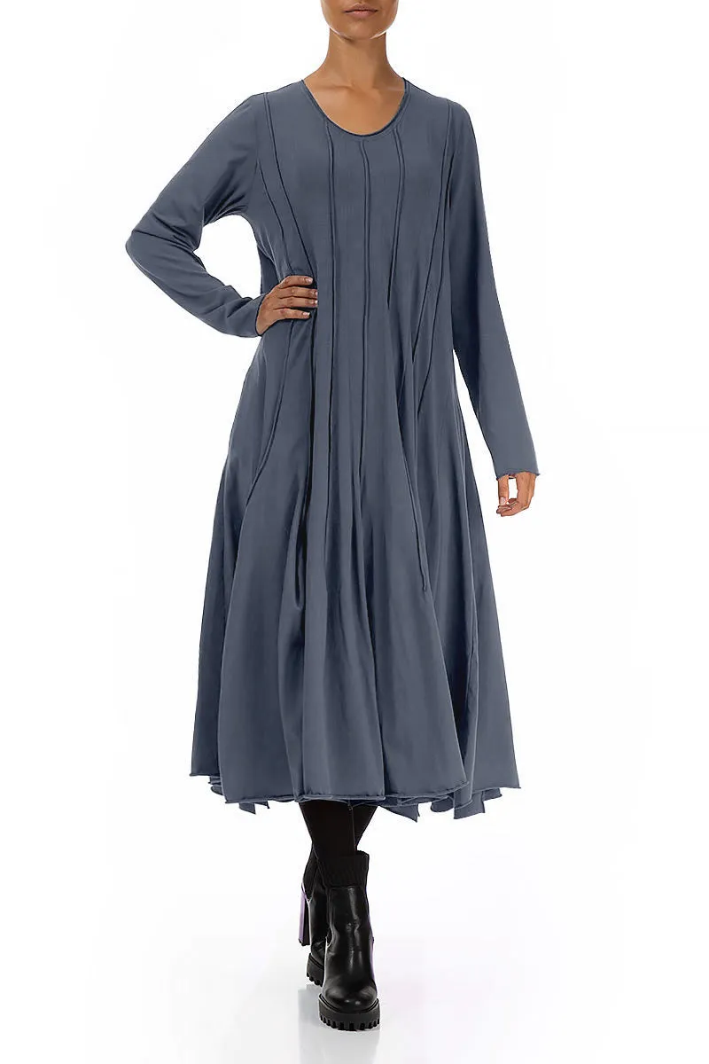 Flared Maxi Slate Blue Cotton Dress Feather Glow Light Layer