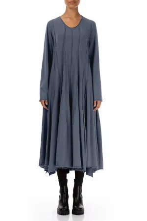 Flared Maxi Slate Blue Cotton Dress Cozy Sweater Timeless Blazer