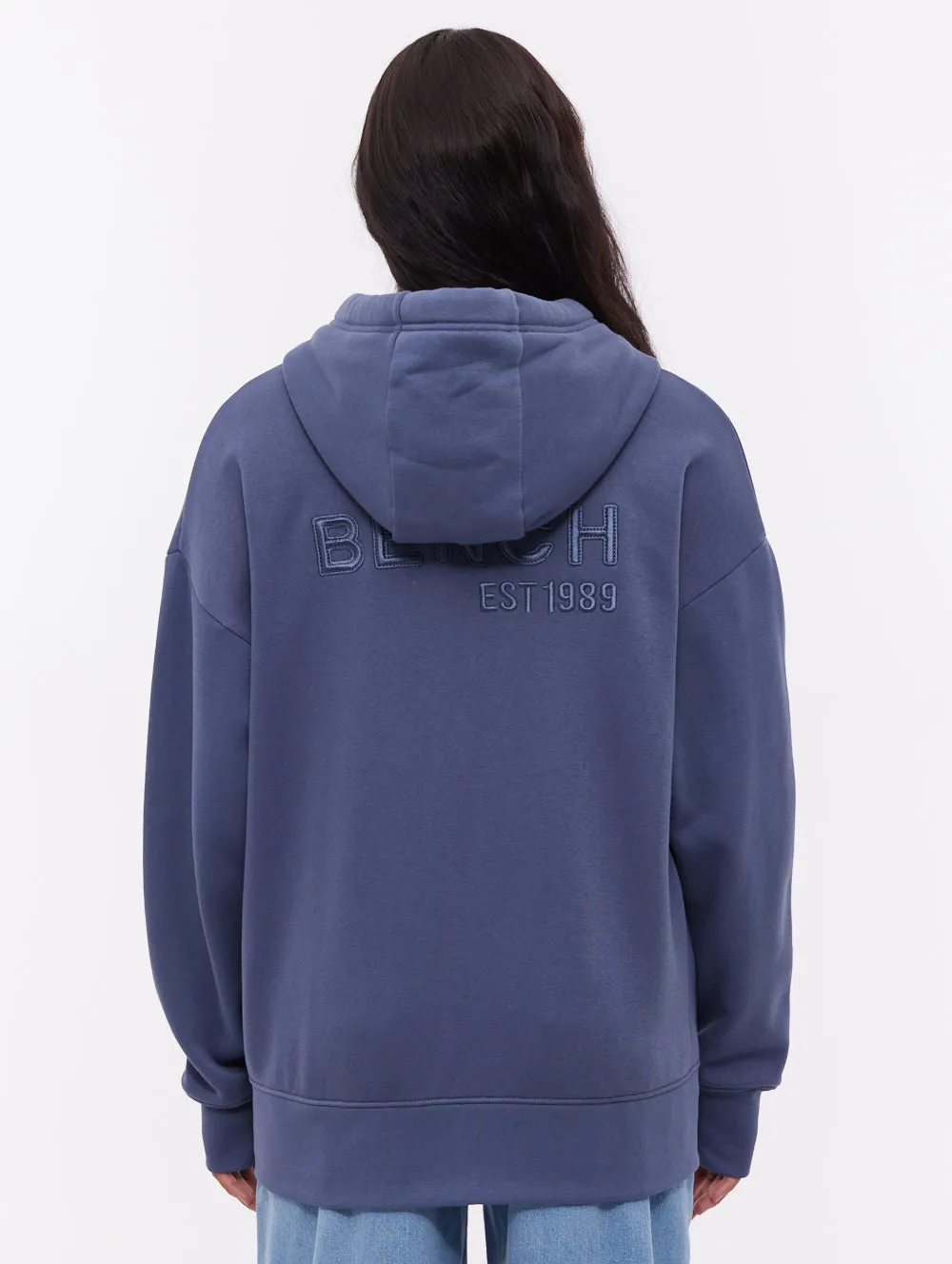 Temra Back Logo Zip-Up Hoodie - Blue Fire Glow HighCollared Design