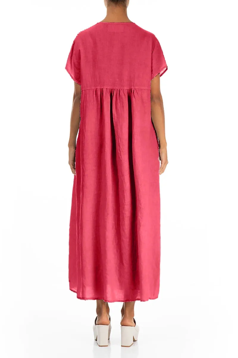 Romantic Raspberry Linen Dress Comfortable Coat NonRestrictive Design