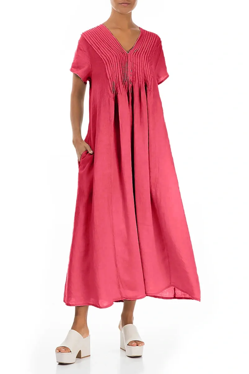 Vintage Style UVProtection Coating Romantic Raspberry Linen Dress