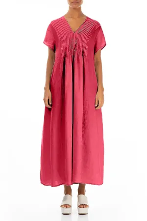 Romantic Raspberry Linen Dress Timeless Wear Layered Hem Details