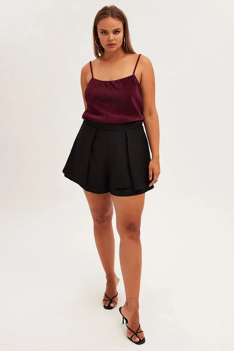 Red Plisse Top Sleeveless MoistureWicking Fabric