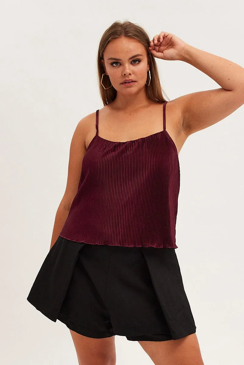 Red Plisse Top Sleeveless Relaxed Fashion Effortless Style