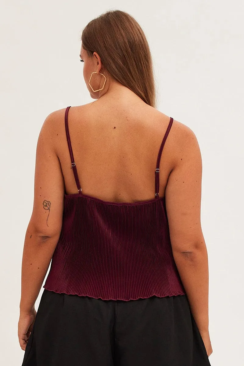 Red Plisse Top Sleeveless ThermalRegulating Fabric
