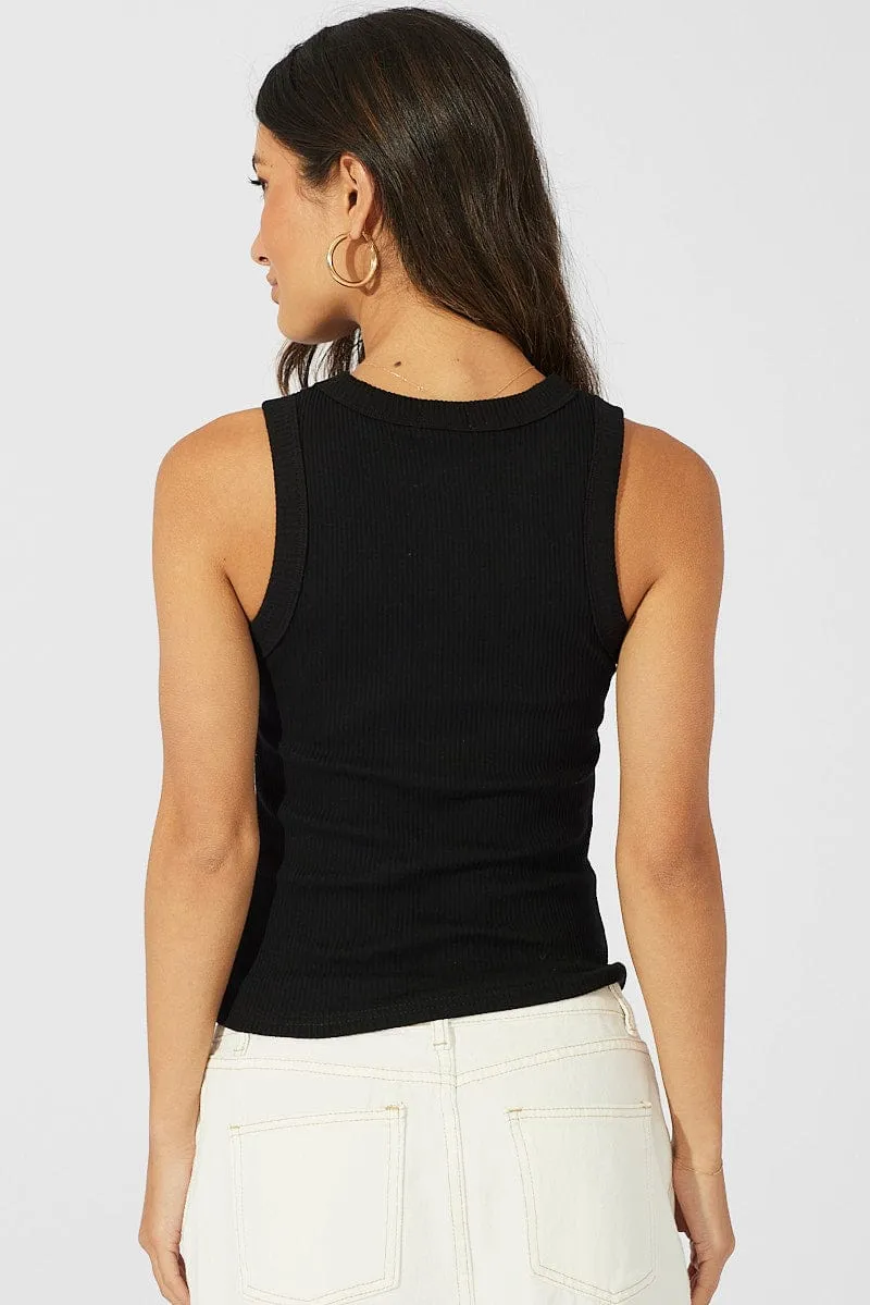 Black Tank Top Sleeveless Crew Neck DurableReinforcedElbow Night Out