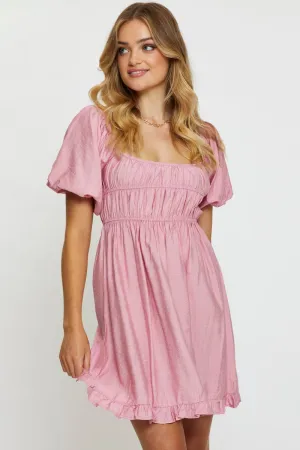 Pink Mini Dress Short Sleeve Evening FadeResistantColors
