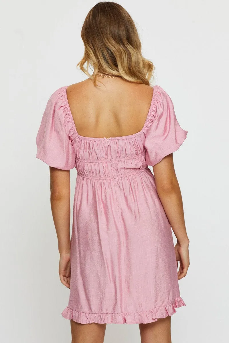 Bar Hopping Fun statement mini Pink Mini Dress Short Sleeve Evening