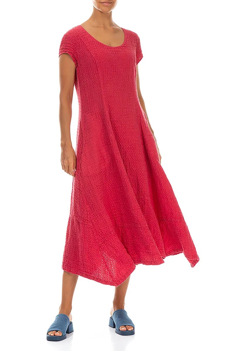 Flared Raspberry Textured Linen Dress Camera Glow