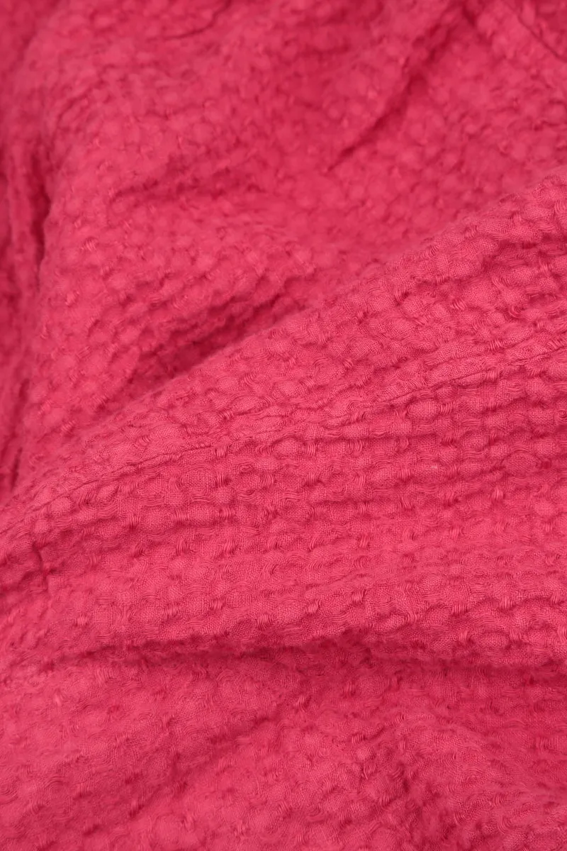 Flared Raspberry Textured Linen Dress Organza Fit