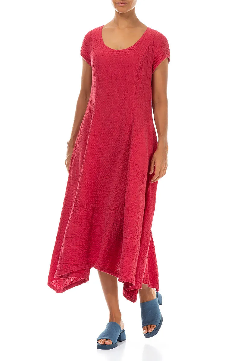 Flared Raspberry Textured Linen Dress TensionAdjustedWaistband