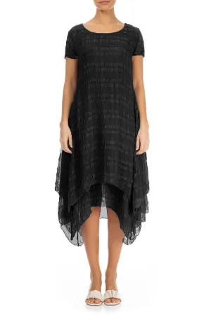 Flowy Layered Black Silk Dress Night Out