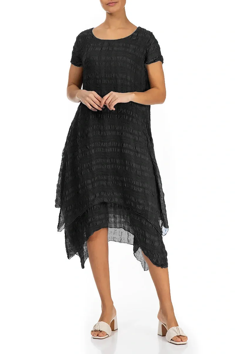WaterRepellent Finish Flowy Layered Black Silk Dress