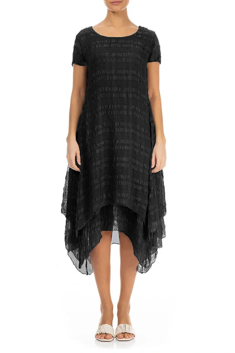 Flowy Layered Black Silk Dress Linen Soul Minimal Design