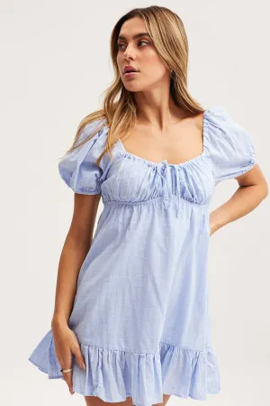 Myth Glow Versatile Fashion Blue Skater Dress Short Sleeve Mini