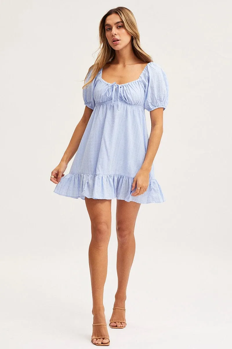 Cozy Pajama Set Blue Skater Dress Short Sleeve Mini