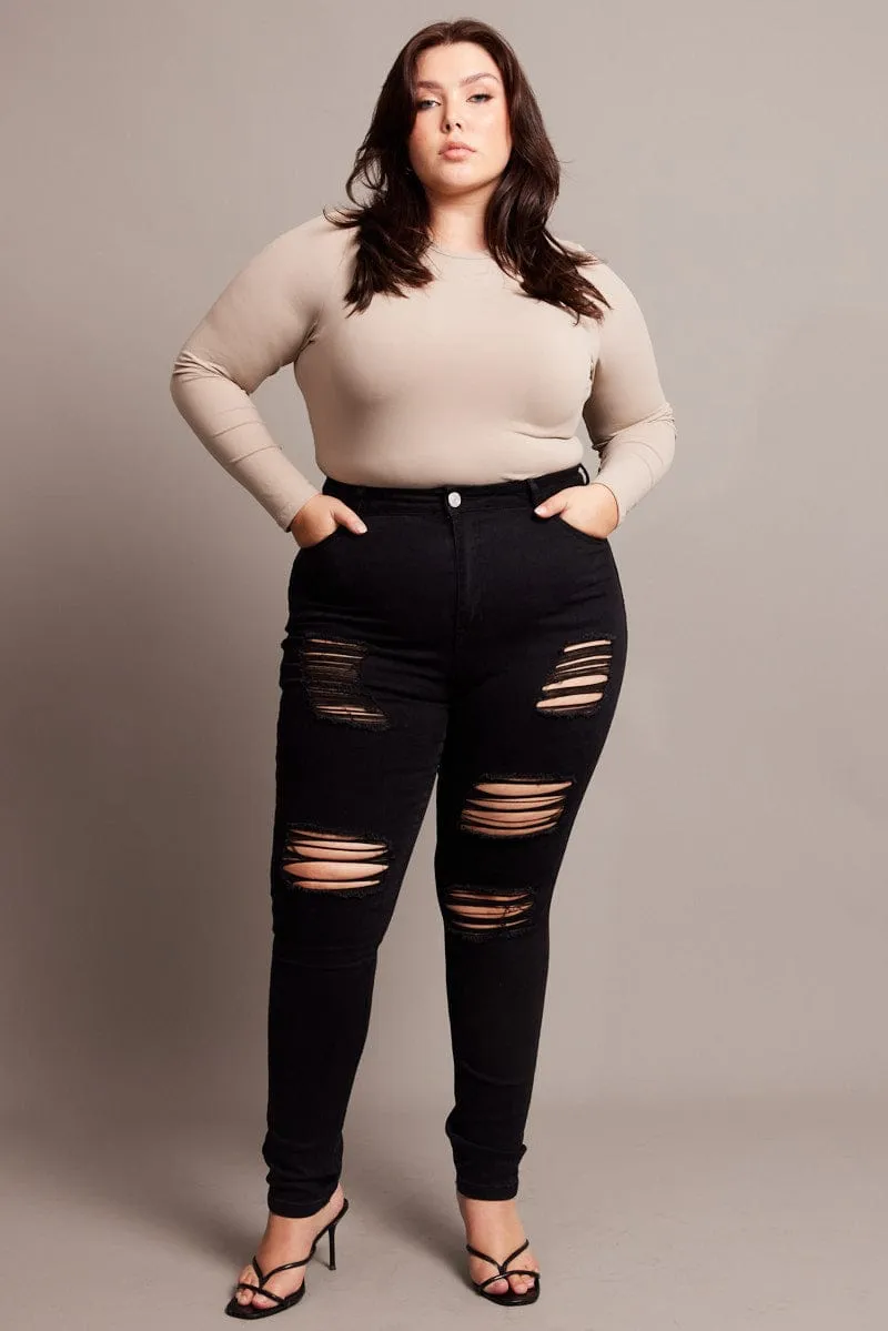 Beige Bodysuit Long Sleeve Crew Neck Supersoft Sharp Cut Durable materials