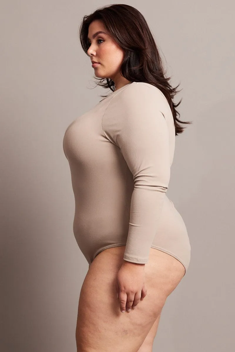 Legend Glow Beige Bodysuit Long Sleeve Crew Neck Supersoft