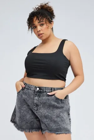 Black Relaxed Denim Shorts High Rise Seasonal Style Saga Fit