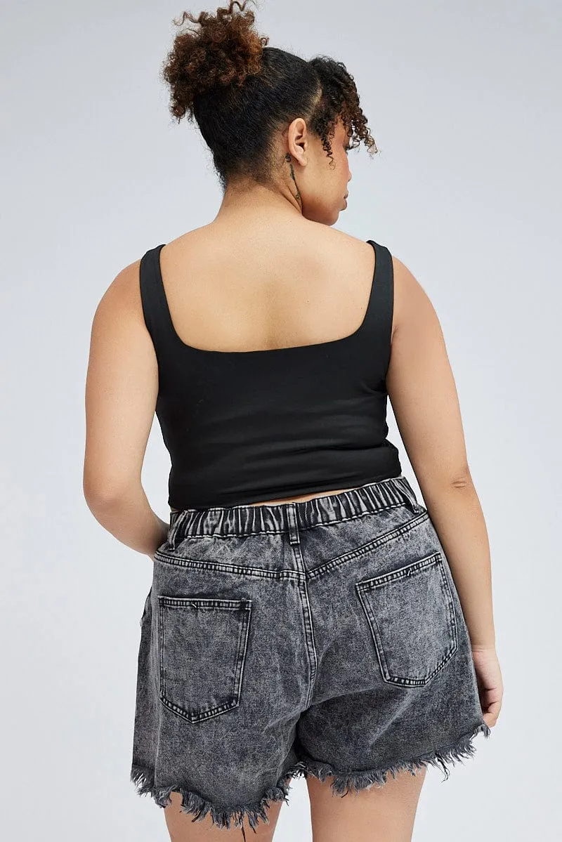 Love Energy Black Relaxed Denim Shorts High Rise