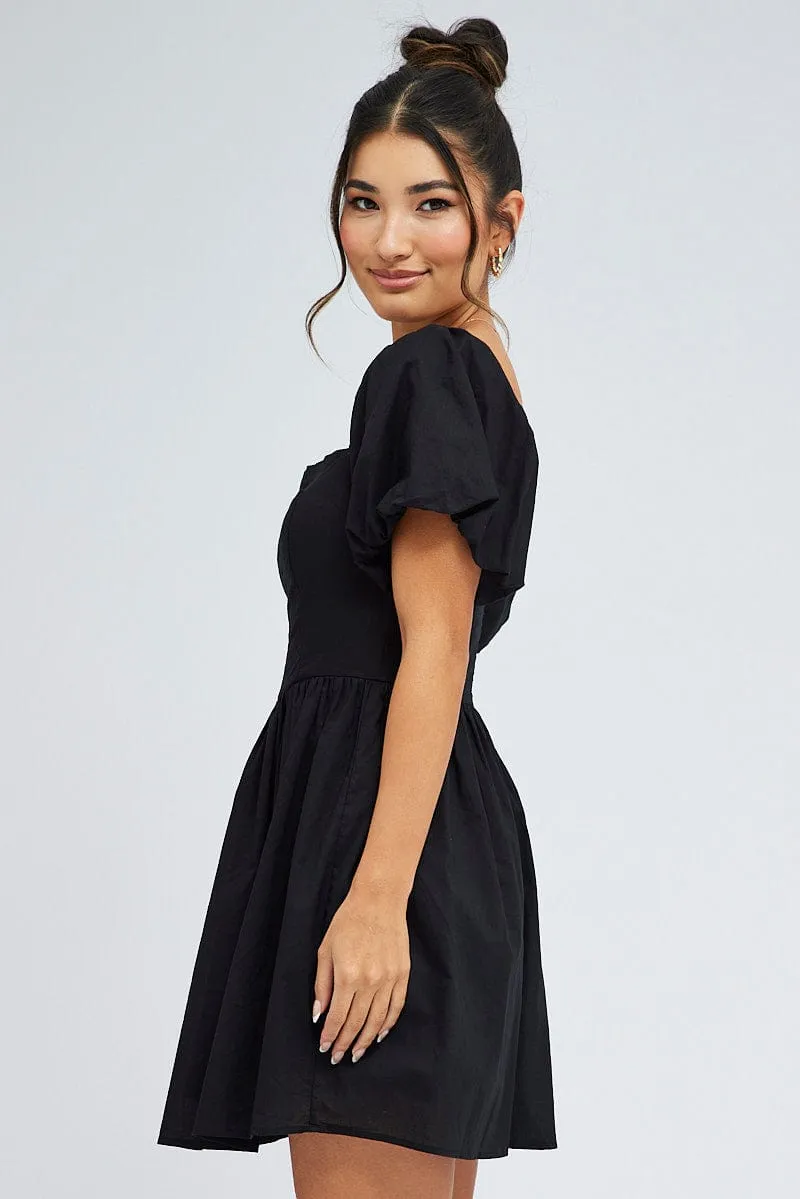 FrictionResistantEdges Black Fit and Flare Dress Short Sleeve