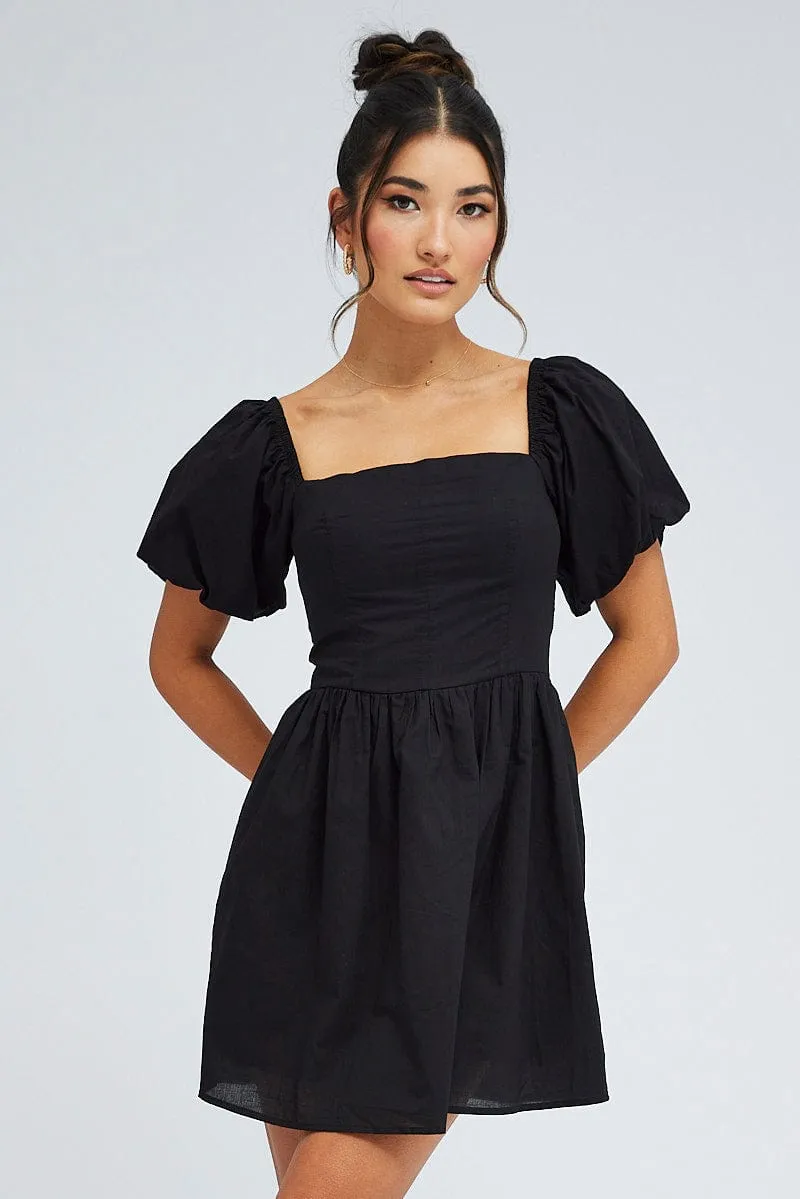 Bold Core Black Fit and Flare Dress Short Sleeve