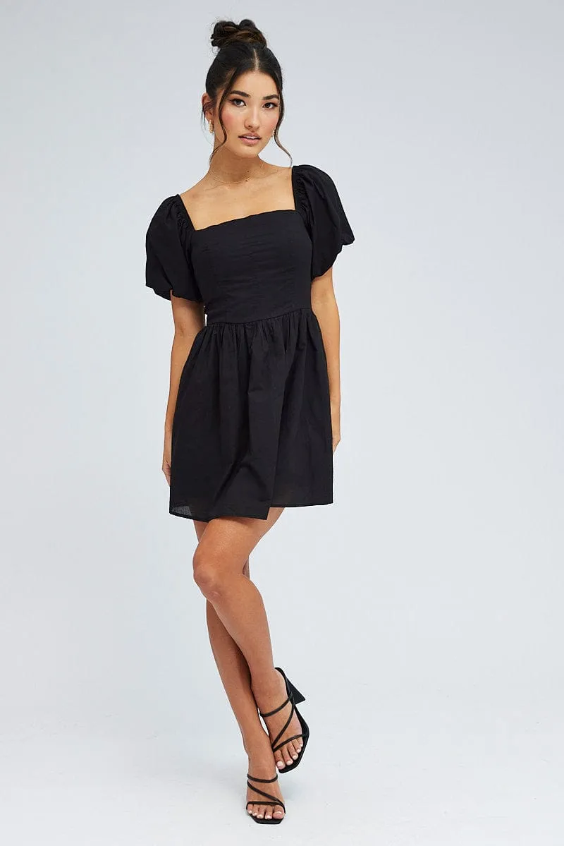 Black Fit and Flare Dress Short Sleeve DoubleLayered
