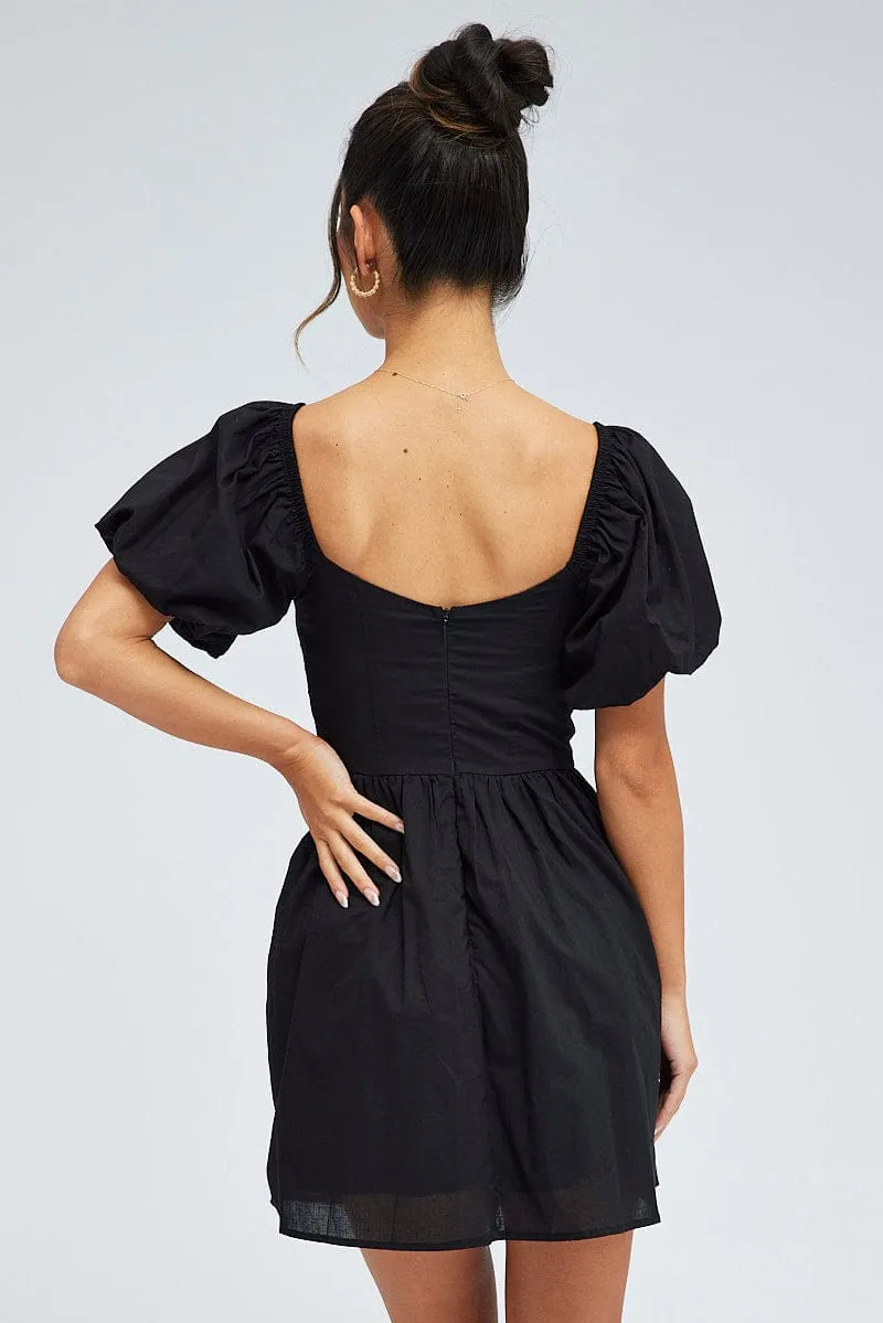 Black Fit and Flare Dress Short Sleeve EcoFriendly Dye Speed Soul