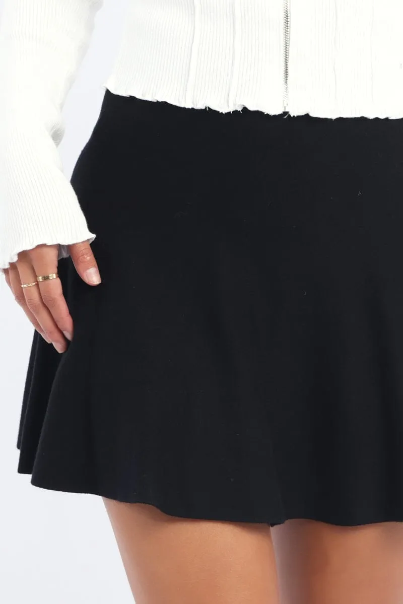 Lightweight Lining Everyday Vibe Black Knit Skater Skirt Mini Fit & Flare