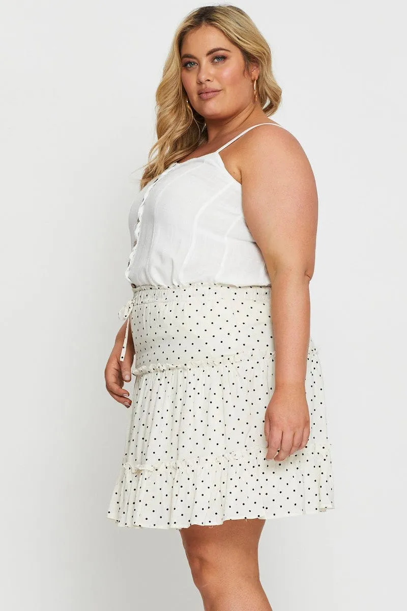 Effortless Wear Laser Cut Edges Polka Dot Mini Skater Skirt Elastic Waist