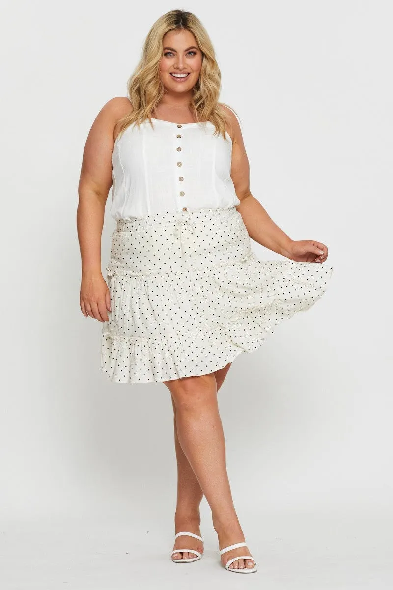 Polka Dot Mini Skater Skirt Elastic Waist Easy Movement Daily Wear