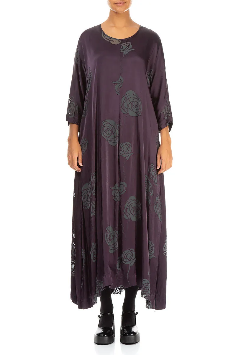 Next Core Flared Roses Purple Silk Dress